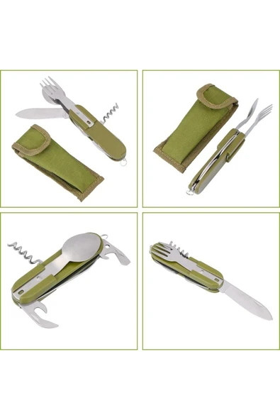 3 LÜ Kamp Seti 7 modlu Çok İşlevli Fener Seti Çatal Bıçak Kürek Kazma Kamp Takımı Çok Kullanışlı Set - 3