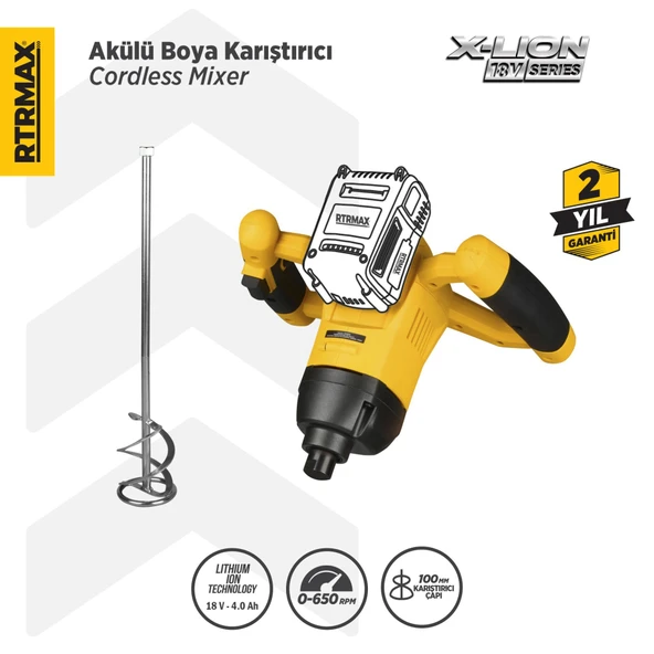 RTX1882B Şarjlı Boya ve Harç Karıştırıcı - Akü Hariç