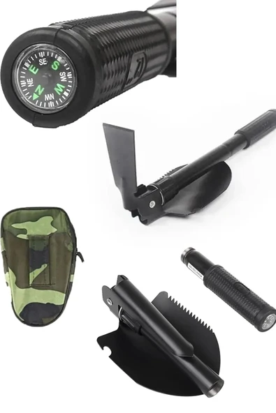 3 LÜ Kamp Seti 7 modlu Çok İşlevli Fener Seti Çatal Bıçak Kürek Kazma Kamp Takımı Çok Kullanışlı Set - 5
