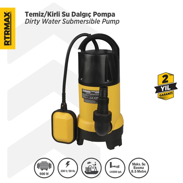 RTM839 Temiz-Kirli Su Dalgıç Pompa 900 W 8.5 Mt