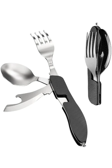 3'ü 1 Arada Kaşık Çatal Bıçak Açacak Takımı Katlanabilir ve Ayrılabilir Kamp Yemek Outdoor Seti - 2