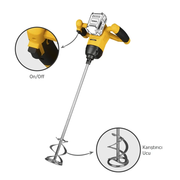 RTX1882B Şarjlı Boya ve Harç Karıştırıcı - Akü Hariç - 3