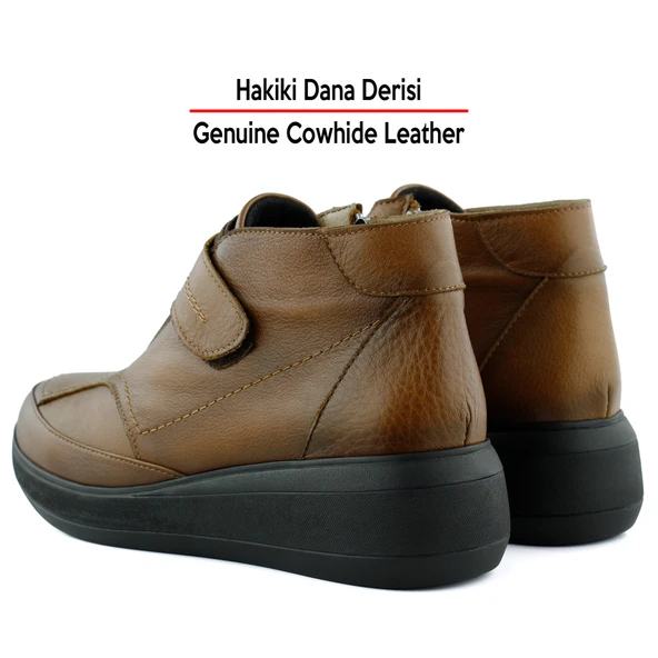 Erkan Saçmacı Lawine Taba Hakiki Dana Derisi Fermuarlı Cırt Cırtlı Bot - 5