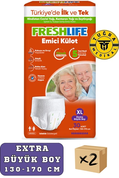 Freshlife Külotlu Hasta Bezi XLarge Beden 60 Adet (2 Paket)