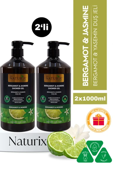 Bergamot & Yasemin Duş Jeli 2'li Eko Paket Ferahlatıcı, Aromatik ve Nemlendirici Duş Jeli - 2X1000ml
