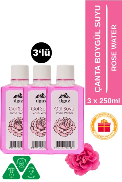 Doğal Gül Suyu 3'lü Eko Paket Tonik Etkili, Ferahlatıcı ve Canlandırıcı Bakım Çanta Boy - 3X250 ml