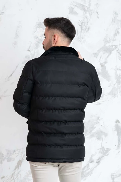 YAKA KÜRKLÜ REGULAR FİT ERKEK ŞİME MONT - 7