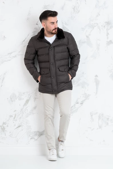 YAKA KÜRKLÜ REGULAR FİT ERKEK ŞİME MONT - 8