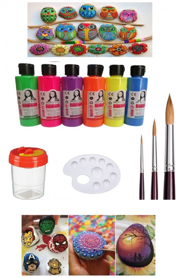 Taş Boyama Seti 6 Neon Renk Set 1 Paket