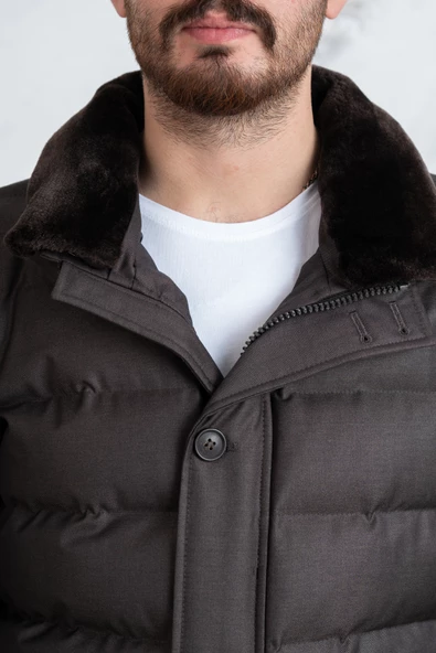 YAKA KÜRKLÜ REGULAR FİT ERKEK ŞİME MONT - 12