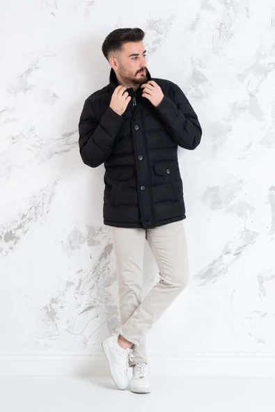 YAKA KÜRKLÜ REGULAR FİT ERKEK ŞİME MONT - 2