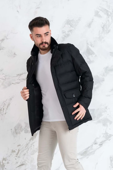 YAKA KÜRKLÜ REGULAR FİT ERKEK ŞİME MONT - 4