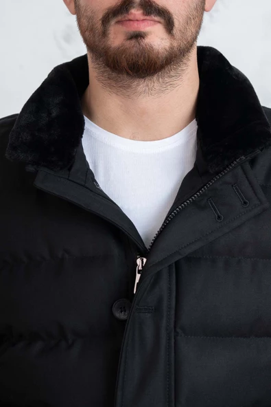 YAKA KÜRKLÜ REGULAR FİT ERKEK ŞİME MONT - 5