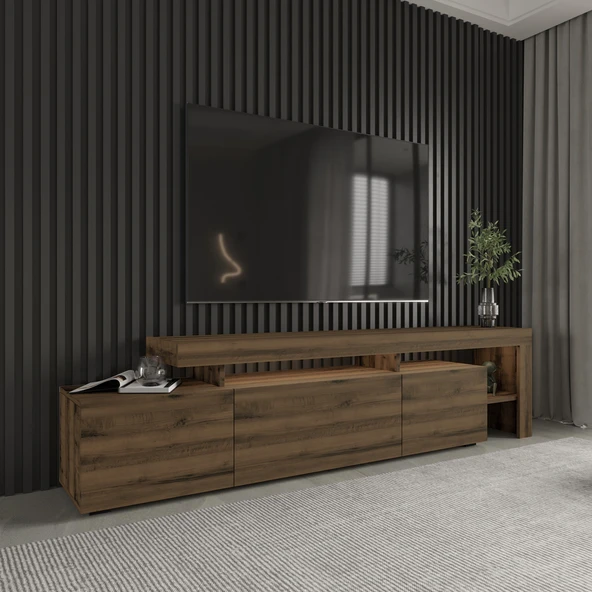 İNARCH DİZAYN Beliz Led Işıklı Tv Ünitesi, Tv Sehpası, Raflı, Antik Ceviz