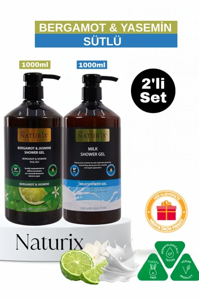 Bergamot Yasemin & Sütlü Duş Jeli 2'li Set Nemlendirici ve Ferahlatıcı Bakım - 2x1000ml