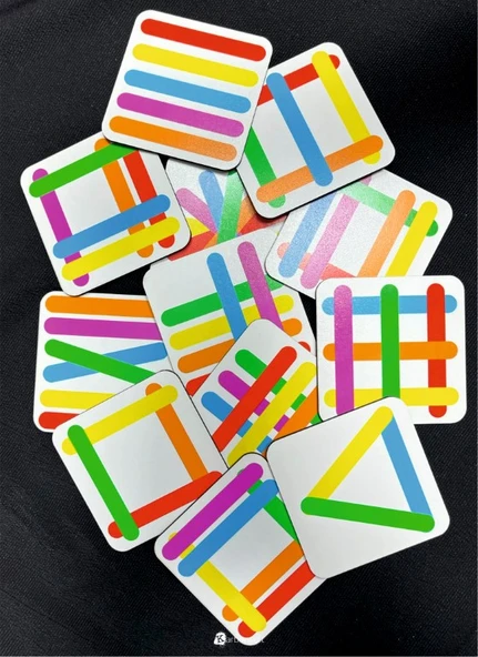 Stick Puzzle Eğitici Ahşap Çubuk Seti  12 Parça Renkli Şekil Oyunu - 4