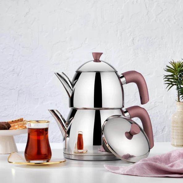 Schafer Alexa Çaydanlık Takımı Rosegold Renk Kulplu Aile Boy Çaydanlık Takımı