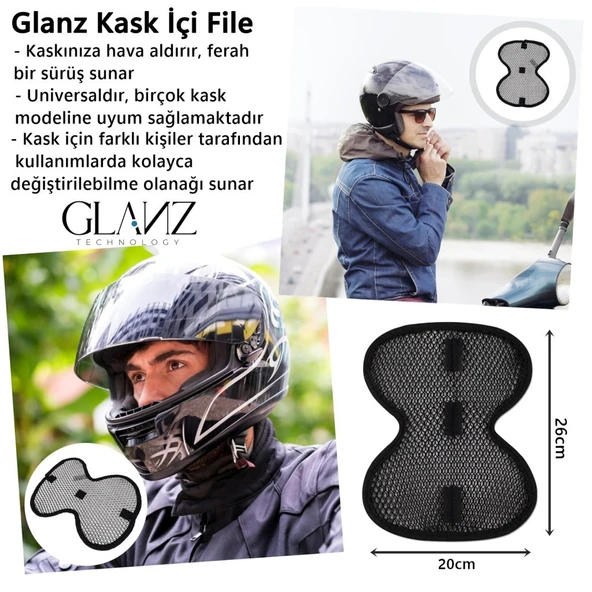 Glanz Kask İçi Ped, Nefes Alabilir File Cırtlı İç Astar, Yıkanabilir Tekrar Kullanıma Uygun Ped - 4