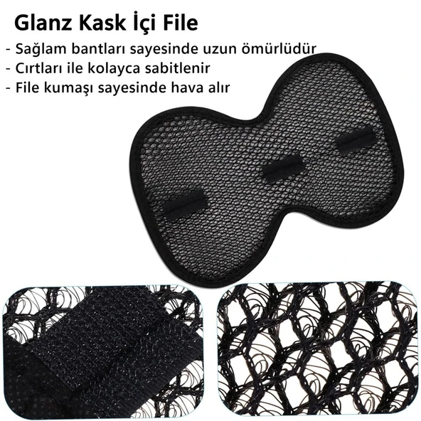 Glanz Kask İçi Ped, Nefes Alabilir File Cırtlı İç Astar, Yıkanabilir Tekrar Kullanıma Uygun Ped - 3