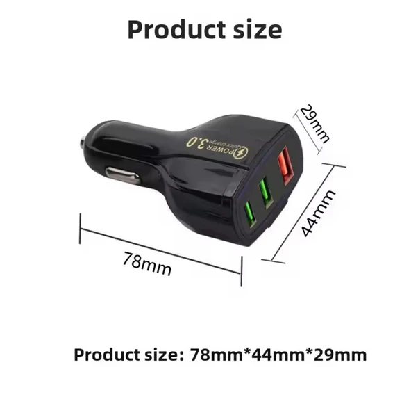 YY-3U 18W 3.0 QC Hızlı Araç Şarj Başlığı Siyah - Resim 2
