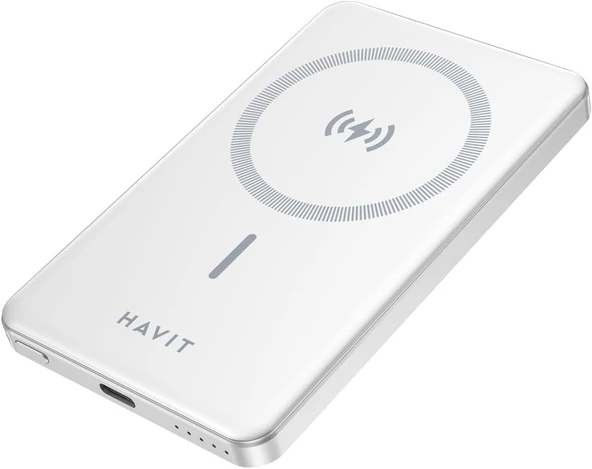 Havit 5000mAh Magsafe Manyetik Kablosuz Powerbank Ultra İnce 20W, Iphone Uyumlu (Gri) - Resim 2