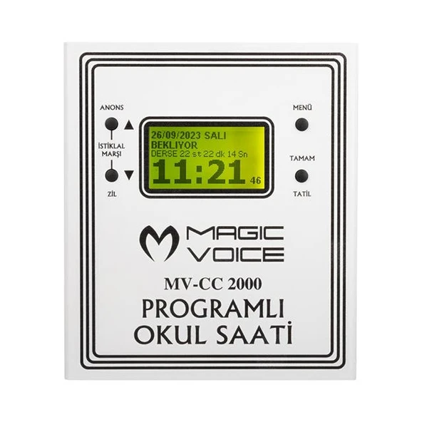 Magicvoice MV-CC2000 USB Duvar Tipi Programlı 20 Adet MP3 Formatı Zil / İstiklal Marşlı Akıllı Dijital Okul Saati (Çan Takılabilir)