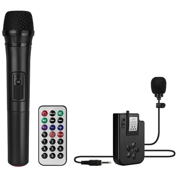 Magicvoice MV-2016 USB-SD-BT 1 El + 1 Yaka Mikrofonlu 175W Taşınabilir Şarjlı Hoparlör Anfi