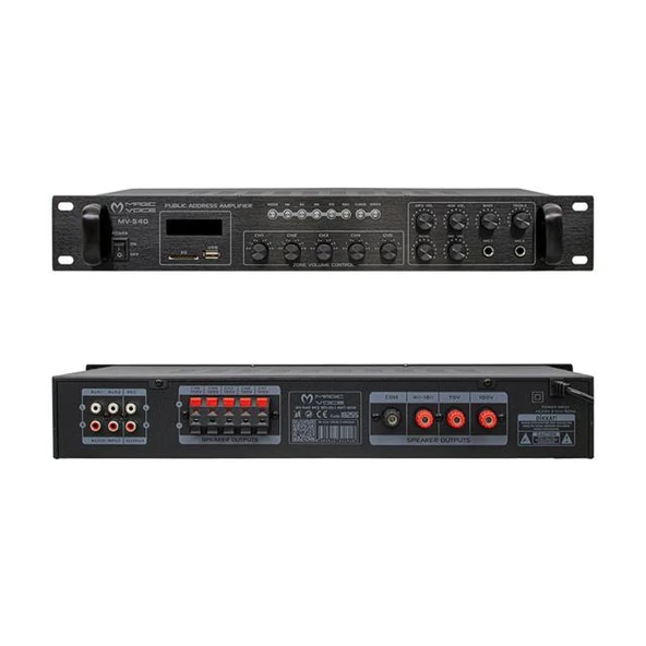 Magicvoice MV-540 100 Watt USB-SD-Bluetooth 2 Mikrofon Girişli 5 Bölgeli Hat Trafolu Anfi