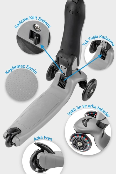 Wellgro Easy Go Oturaklı ve Işıklı Scooter, Gri - 2