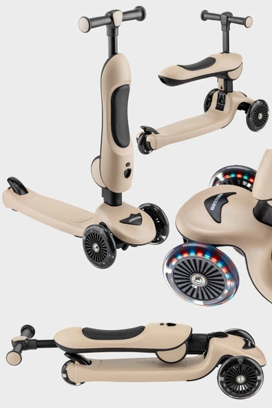 Wellgro Easy Go Oturaklı ve Işıklı Scooter, Kahve - 5