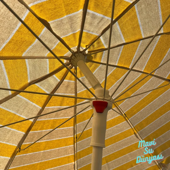 Plaj Deniz Balkon Şemsiyesi | Pamuk Kumaşlı Şemsiye | Bidon Dahil | Eğilebilir | 2 Metre Şemsiye - 4