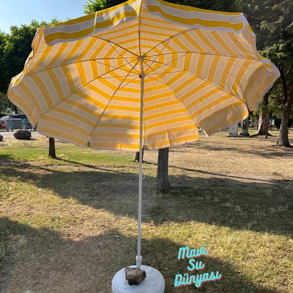 Plaj Deniz Balkon Şemsiyesi | Pamuk Kumaşlı Şemsiye | Bidon Dahil | Eğilebilir | 2 Metre Şemsiye - 5