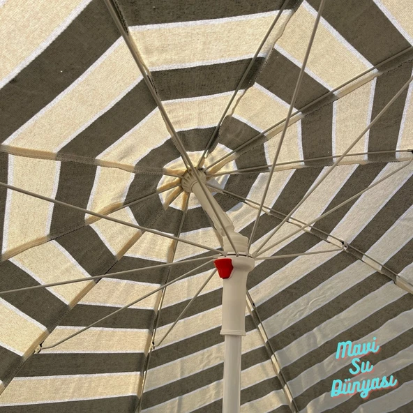 Plaj Deniz Balkon Şemsiyesi | Pamuk Kumaşlı Şemsiye | Bidon Dahil | Eğilebilir | 2 Metre Şemsiye - 9