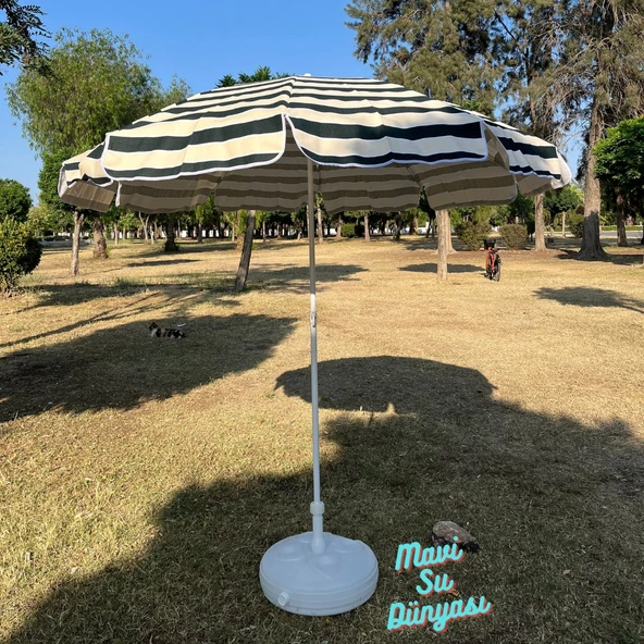 Plaj Deniz Balkon Şemsiyesi | Pamuk Kumaşlı Şemsiye | Bidon Dahil | Eğilebilir | 2 Metre Şemsiye - 7