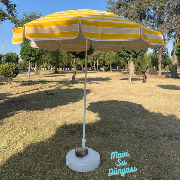 Plaj Deniz Balkon Şemsiyesi | Pamuk Kumaşlı Şemsiye | Bidon Dahil | Eğilebilir | 2 Metre Şemsiye - 2