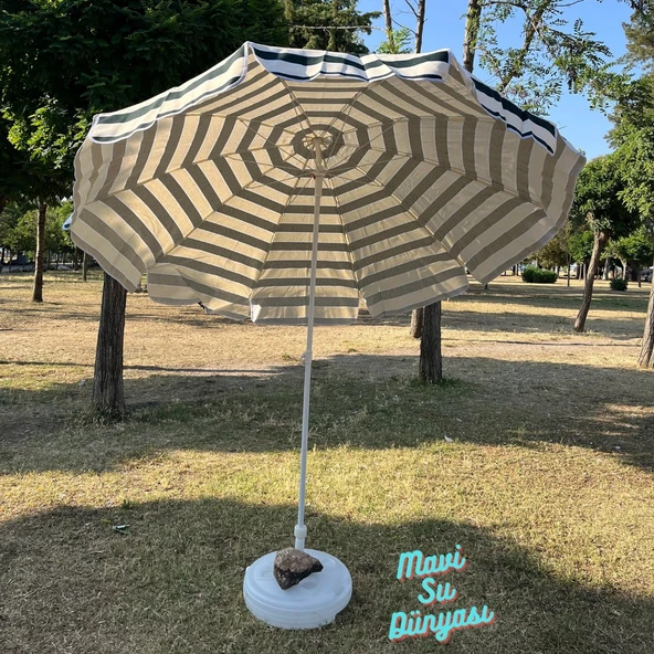 Plaj Deniz Balkon Şemsiyesi | Pamuk Kumaşlı Şemsiye | Bidon Dahil | Eğilebilir | 2 Metre Şemsiye - 10