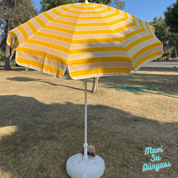 Plaj Deniz Balkon Şemsiyesi | Pamuk Kumaşlı Şemsiye | Bidon Dahil | Eğilebilir | 2 Metre Şemsiye