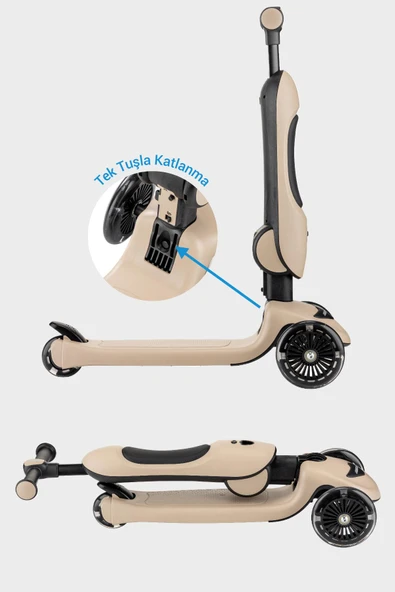 Wellgro Easy Go Oturaklı ve Işıklı Scooter, Kahve - 4