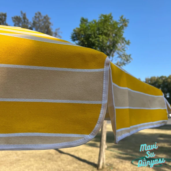 Plaj Deniz Balkon Şemsiyesi | Pamuk Kumaşlı Şemsiye | Bidon Dahil | Eğilebilir | 2 Metre Şemsiye - 3