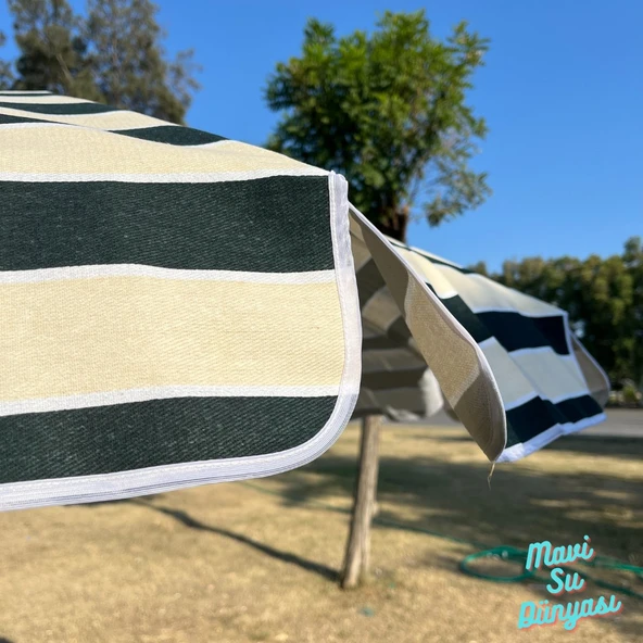 Plaj Deniz Balkon Şemsiyesi | Pamuk Kumaşlı Şemsiye | Bidon Dahil | Eğilebilir | 2 Metre Şemsiye - 8