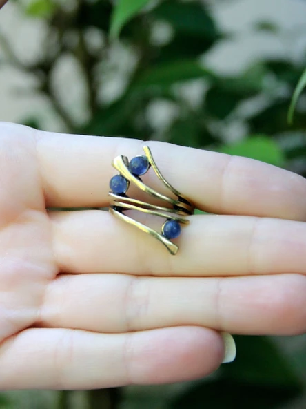 Doğal Taş 3'lü Apatit Doğal Taşlı Ayarlanabilir Kadın Yüzük euy66ap - Resim 3