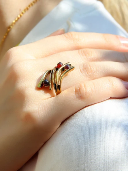 Doğal Taş 3'lü Garnet Doğal Taşlı Ayarlanabilir Kadın Yüzük euy66g - Resim 2