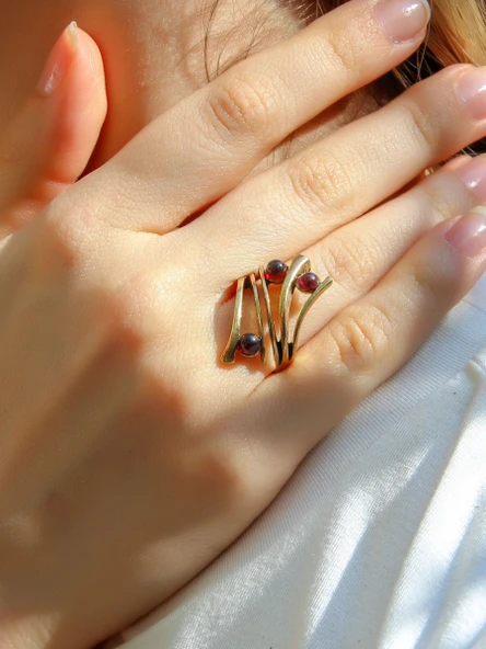 Doğal Taş 3'lü Garnet Doğal Taşlı Ayarlanabilir Kadın Yüzük euy66g ürün görseli