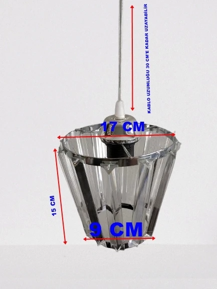 DMR Kristal Taşlı Konik KROM Küçük Yuvarlak E-27 Duylu - 2