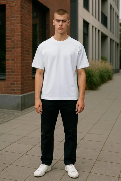 Regular Kalıp Kadın - Erkek Unisex Basic Tişört Beyaz - 2