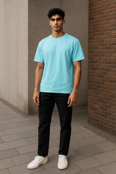 Regular Kalıp Kadın - Erkek Unisex Basic Tişört Turkuaz - 2