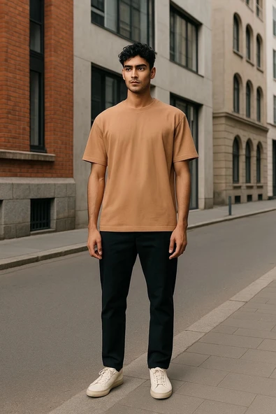 Regular Kalıp Kadın - Erkek Unisex Basic Tişört Ten Rengi - 4