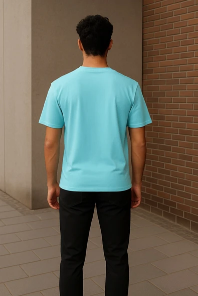 Regular Kalıp Kadın - Erkek Unisex Basic Tişört Turkuaz - 3