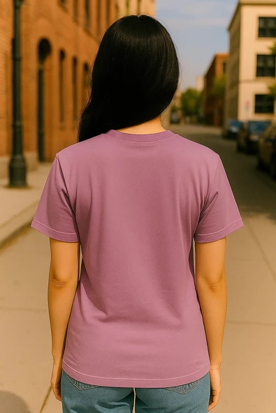 Regular Kalıp Kadın - Erkek Unisex Basic Tişört Pembe - 3