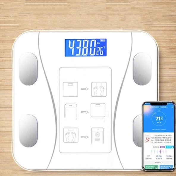 SUWORS Bluetooth Akıllı Tartı  Vücut Analizi, Yağ, Kas, Su Oranı Ölçümü, Android & iOS Uyumlu, Uygulama Destekli, Şık Tasarım